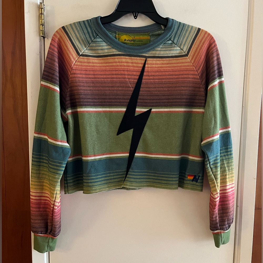 Aviator Nation Bolt Stitch Cropped Crew Sweatshirt